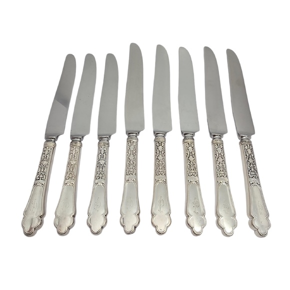Set of 8 Gorham Medici Old Sterling Silver Handle Knives w/Mono 8 5/8\